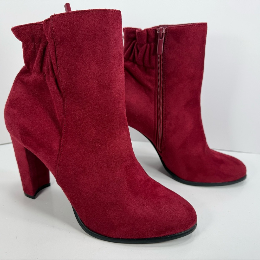 NWOT - IMPO Stretch Rich Red Suede Heeled Boots